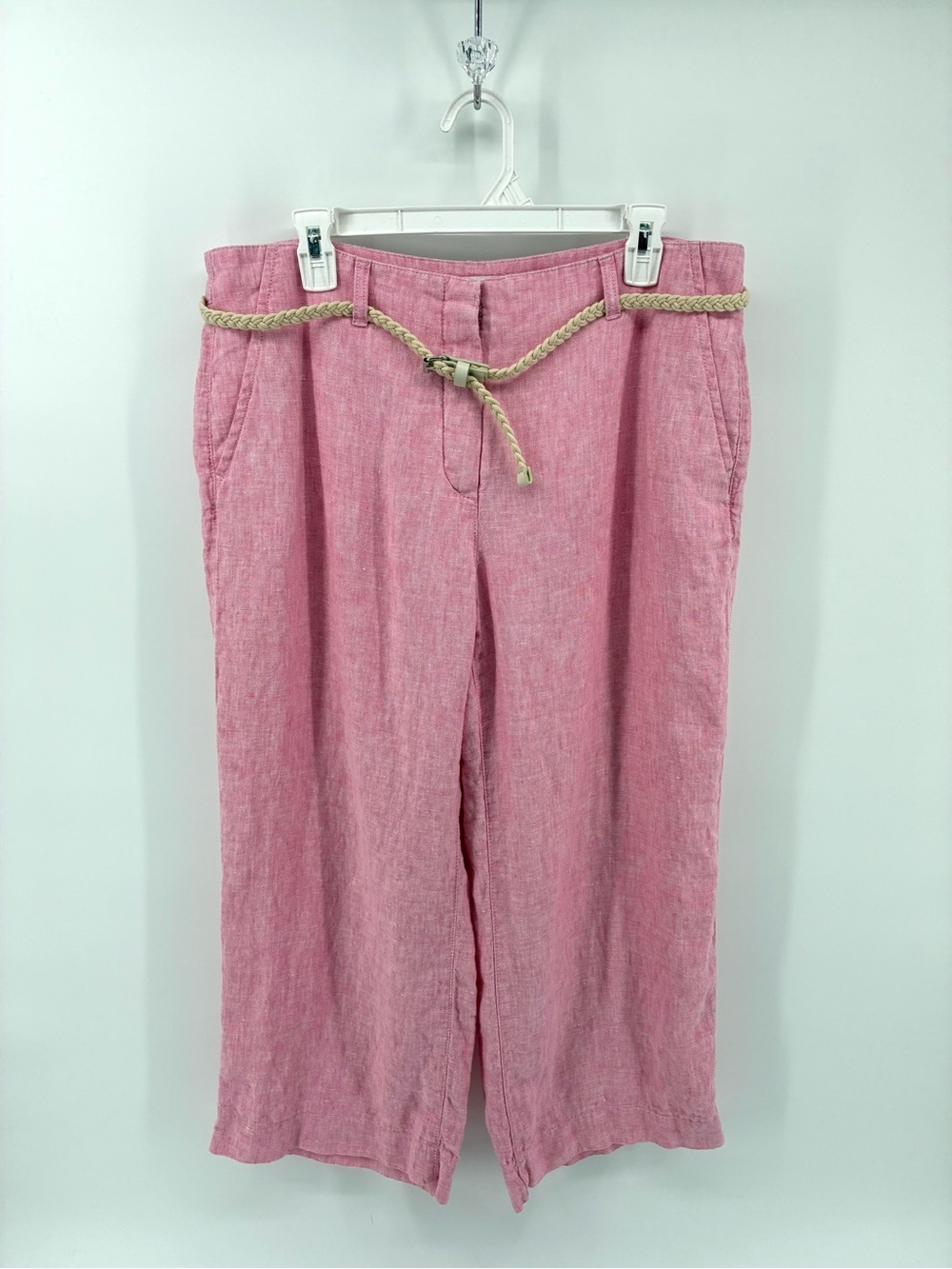 Gerry Weber Pink 100% Linen Wide Leg Pants with Braided Rope Belt